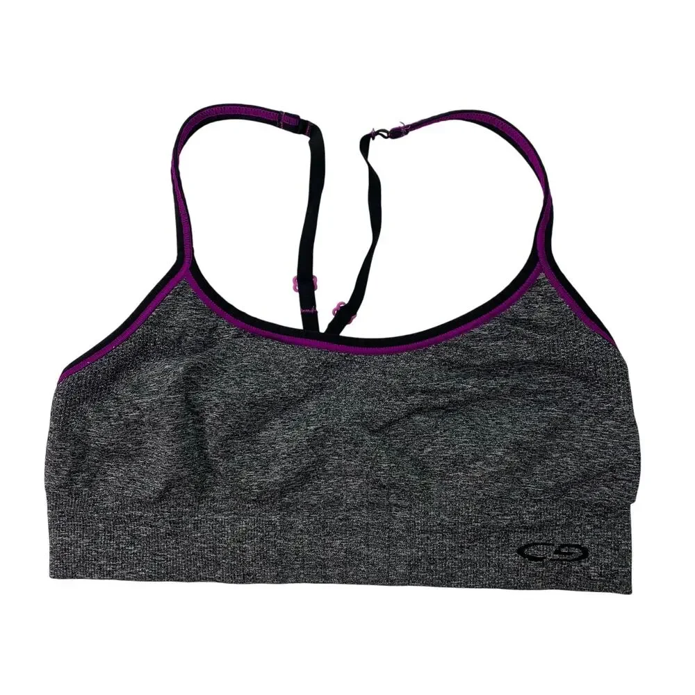 Champion Womens XS Purple Gray Black Racerback Sports Running Bra Bralette